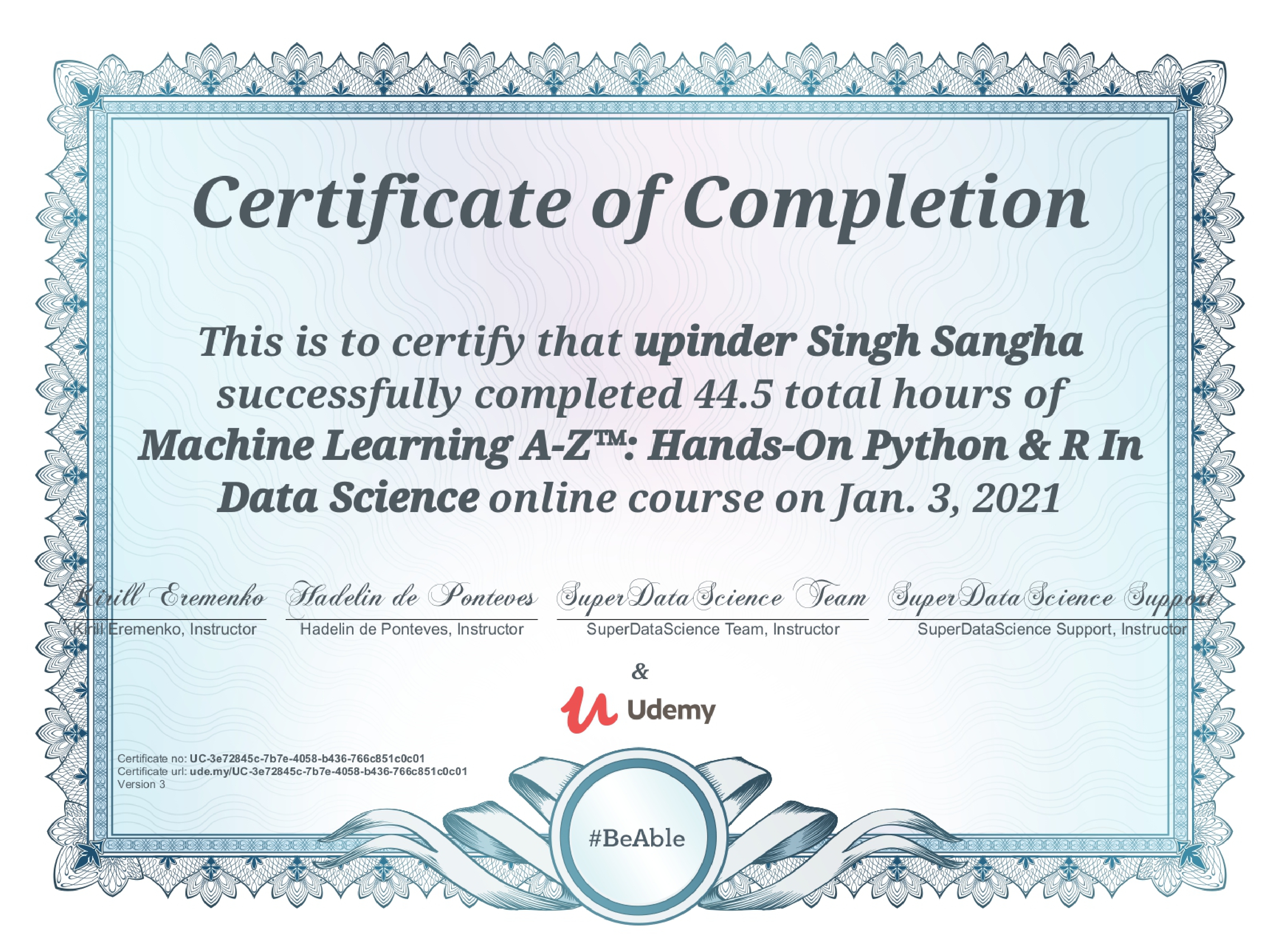 udemy machine learning